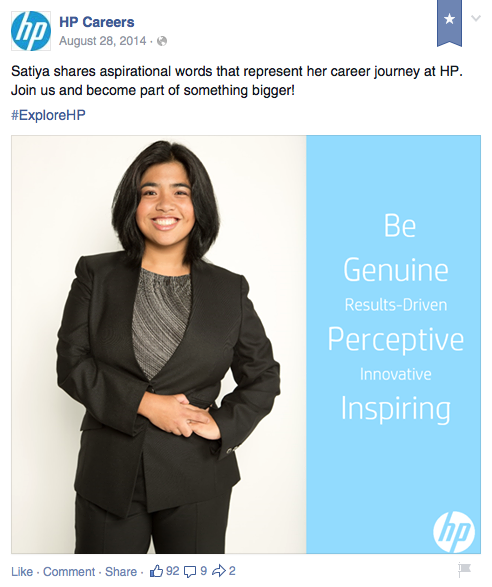 Posting made by HP on their Global Careers Facebook page (link: http://on.fb.me/15P8pOu)