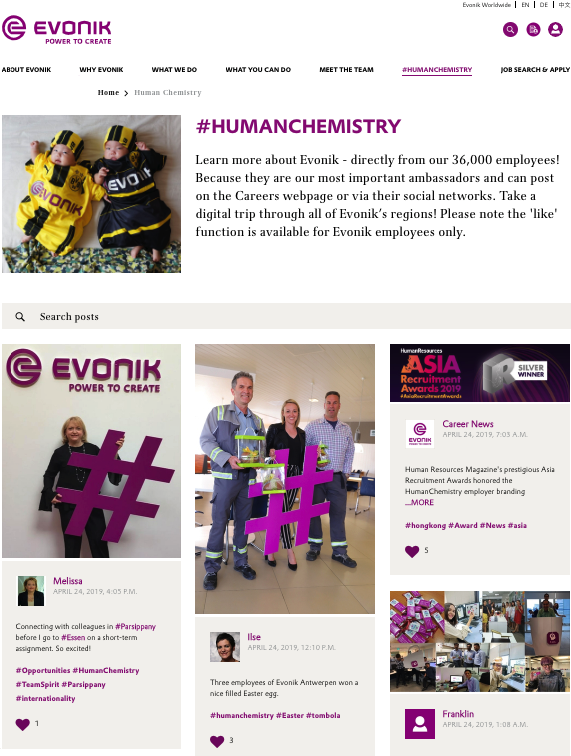 Evonik's careers site