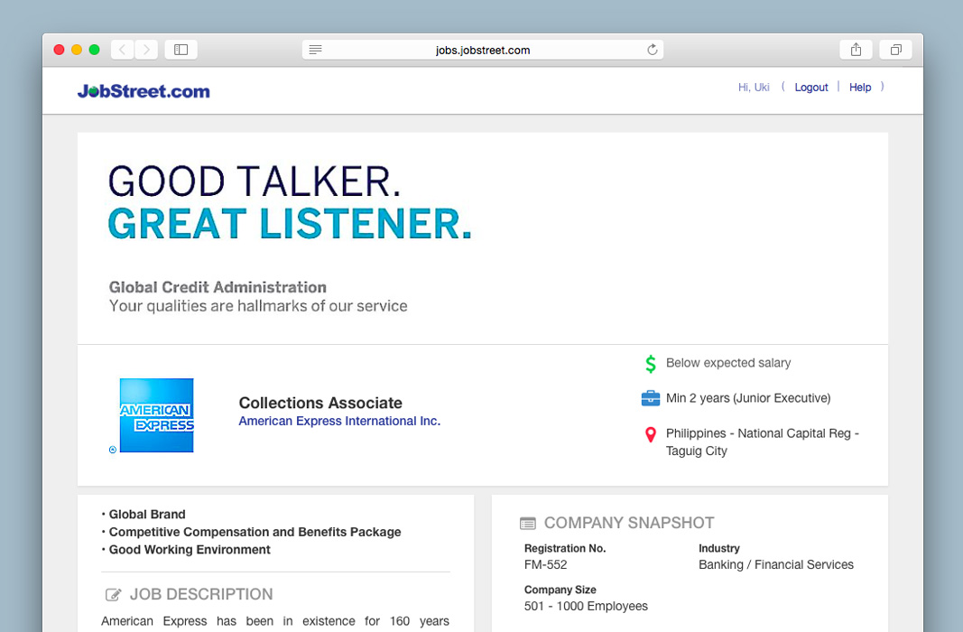 Amex job board header